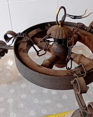 coppia lampadari vintage rustici legno ferro vetro