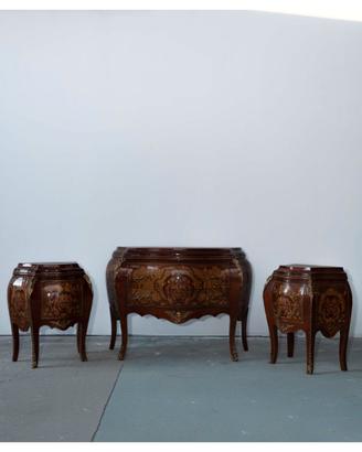 Set Comò e Comodini con Intarsi e Bronzi