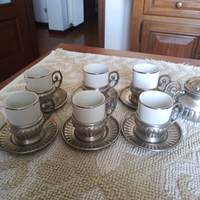 Servizio da caffè in porcellana e peltro