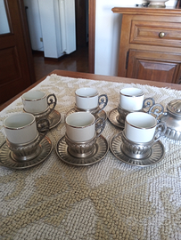 Servizio da caffè in porcellana e peltro