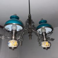 Lampadario vintage in ceramica e vetro - 2 luci