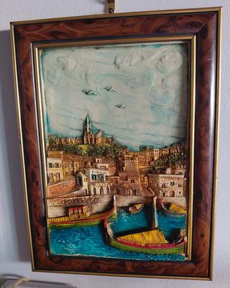 Quadro vintage 3D in rilievo Malta "John Borg