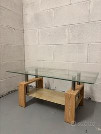 Tavolino da salotto in vetro e legno moderno