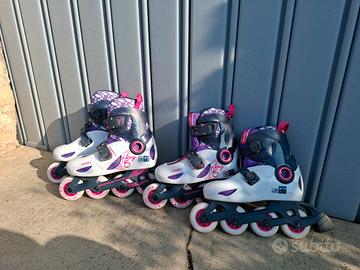 Rollerblade 28-30 e 30-32 con caschi e paracolpi