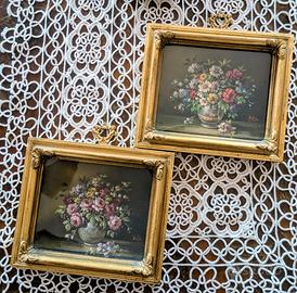 Dipinti a olio con motivi floreali, vintage. 