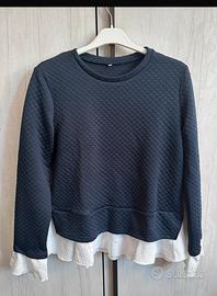 Maglia due in uno blu con finta camicia