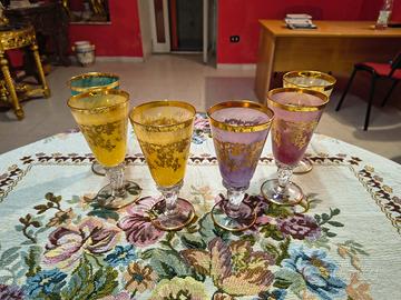 6 Bicchieri In Vetro Artistico Stile Murano