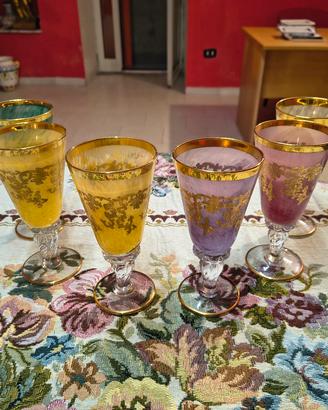 6 Bicchieri In Vetro Artistico Stile Murano