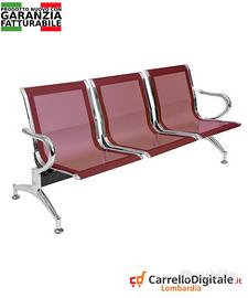 Panca per sala attesa 3 posti in acciaio Rossa