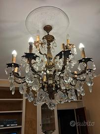 Lampadario in bronzo  goccie cristallo e applique