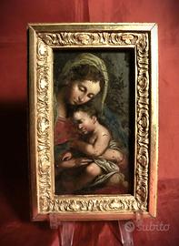 OLIO SU VETRO “MADONNA e BAMBINO" - 1600/sec.XVII