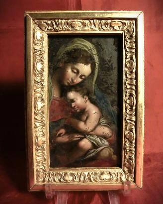 OLIO SU VETRO “MADONNA e BAMBINO" - 1600/sec.XVII