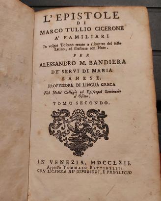 Libro antico Cicerone L'Epistole 1763