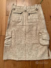 Gonna pelle midi  bianca/beige anticata vintage