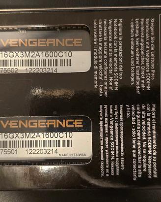 RAM CORSAIR VENGEANCE 16GB 2×8GB DDR3‑1600 SO‑DIMM