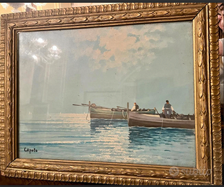 PREZIOSOdipintoOLIO"scenaMARINA"FIRMATOsecoloXIX
