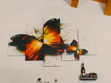 quadro a 5 pezzi su tela farfalla 75 x 160cm