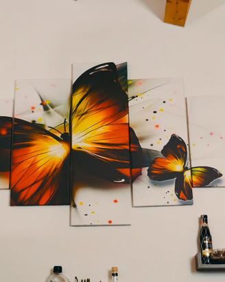 quadro a 5 pezzi su tela farfalla 75 x 160cm