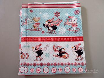 Tessuto natalizio. Orso Pinguini. Cotone 100%.