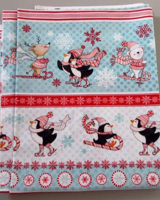 Tessuto natalizio. Orso Pinguini. Cotone 100%.