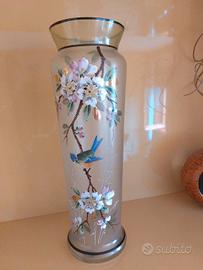 Vaso antico in vetro opaco decorato a mano NO 