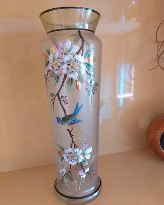 Vaso antico in vetro opaco decorato a mano NO 