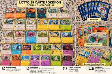 Lotto 29 carte Pokémon comuni e non comuni