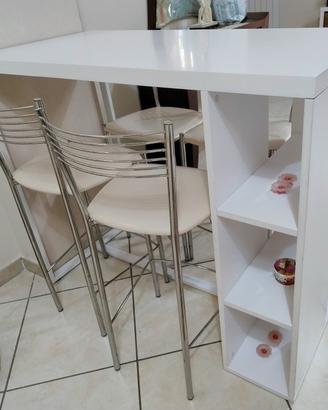 Tavolo bar alto con 4 sgabelli bianco
