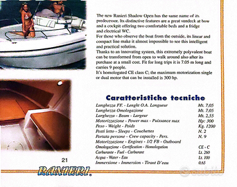 Barca ranieri shadow 7 mt