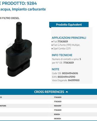 Sensore acqua per filtro gasolio MEAT & DORIA 9284