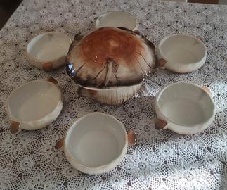 Set Risottiera + 6 piatti / bowl a forma di fungo
