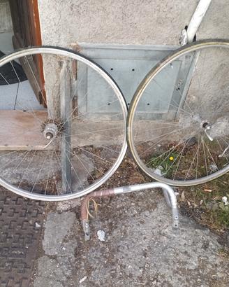 ruote e manubrio bici da corsa anni 80 tubolare 