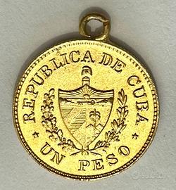 CIONDOLO SU MONETA DA UN PESO IN ORO - CUBA - 1915