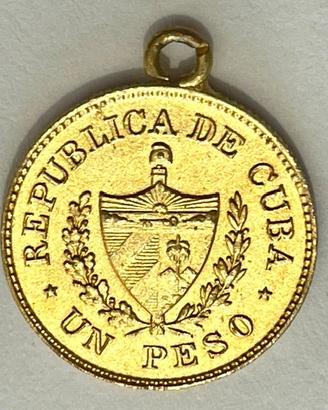 CIONDOLO SU MONETA DA UN PESO IN ORO - CUBA - 1915