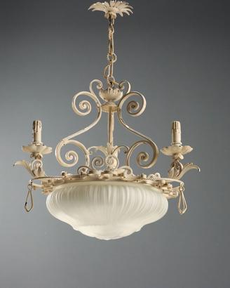 Lampadario in Ferro Smaltato - Inizio XX Secolo