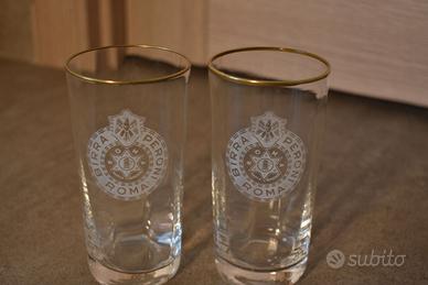 Coppia Bicchieri Peroni Roma Anni 70 Bordo Dorato