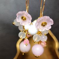 orecchini giada,diaspro rosa,fiori,acciaio