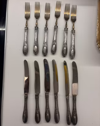 6 forchette e coltelli argento 800 epoca