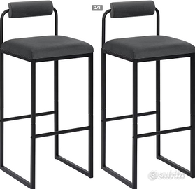 Coppia sgabelli cucina schienale velluto grigio