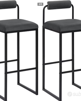 Coppia sgabelli cucina schienale velluto grigio