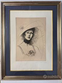 Quadro grafica Mario Russo 60x80 donna in cornice