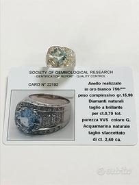 Anello oro 18KT acquamarina 2.40 brillanti 0.70 ip