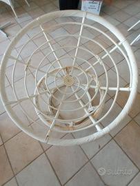 Poltrona Papasan vintage in rattan bianco con cus