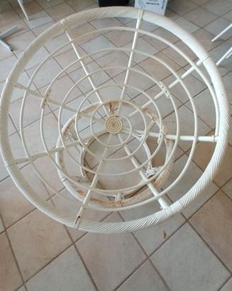 Poltrona Papasan vintage in rattan bianco con cus