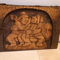 Quadro In Legno Intagliato. Rilievo In Legno.Amici