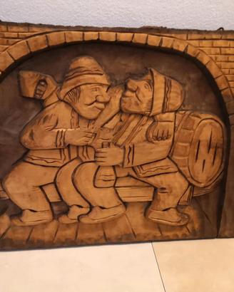Quadro In Legno Intagliato. Rilievo In Legno.Amici
