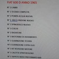 RICAMBI PER FIAT 600D ANNO 1965