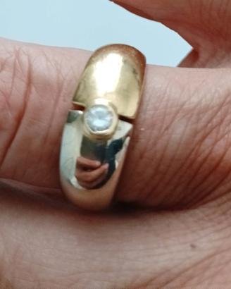 anello uomo in oro bianco e giallo solitario