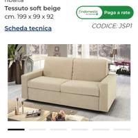 DIVANO LETTO 3 POSTI BEIGE  MODELLO GEA