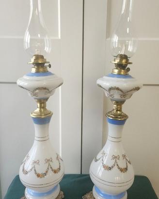 Lampade/lumi a olio/petrolio opalina con festoni